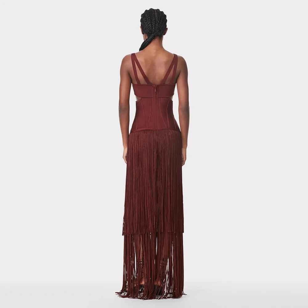 Alluring Bordeaux Ligne Evening Dress – Detail View