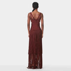 Alluring Bordeaux Ligne Evening Dress – Detail View