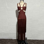Alluring Bordeaux Ligne Evening Dress – Full Length