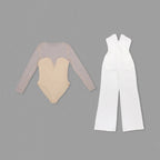 Radiant Ivory Pearl Jumpsuit Evening Dress – Detail View