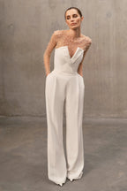 Radiant Ivory Pearl Jumpsuit Evening Dress – Back View