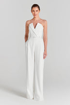 Radiant Ivory Pearl Jumpsuit Evening Dress – Flow Shot