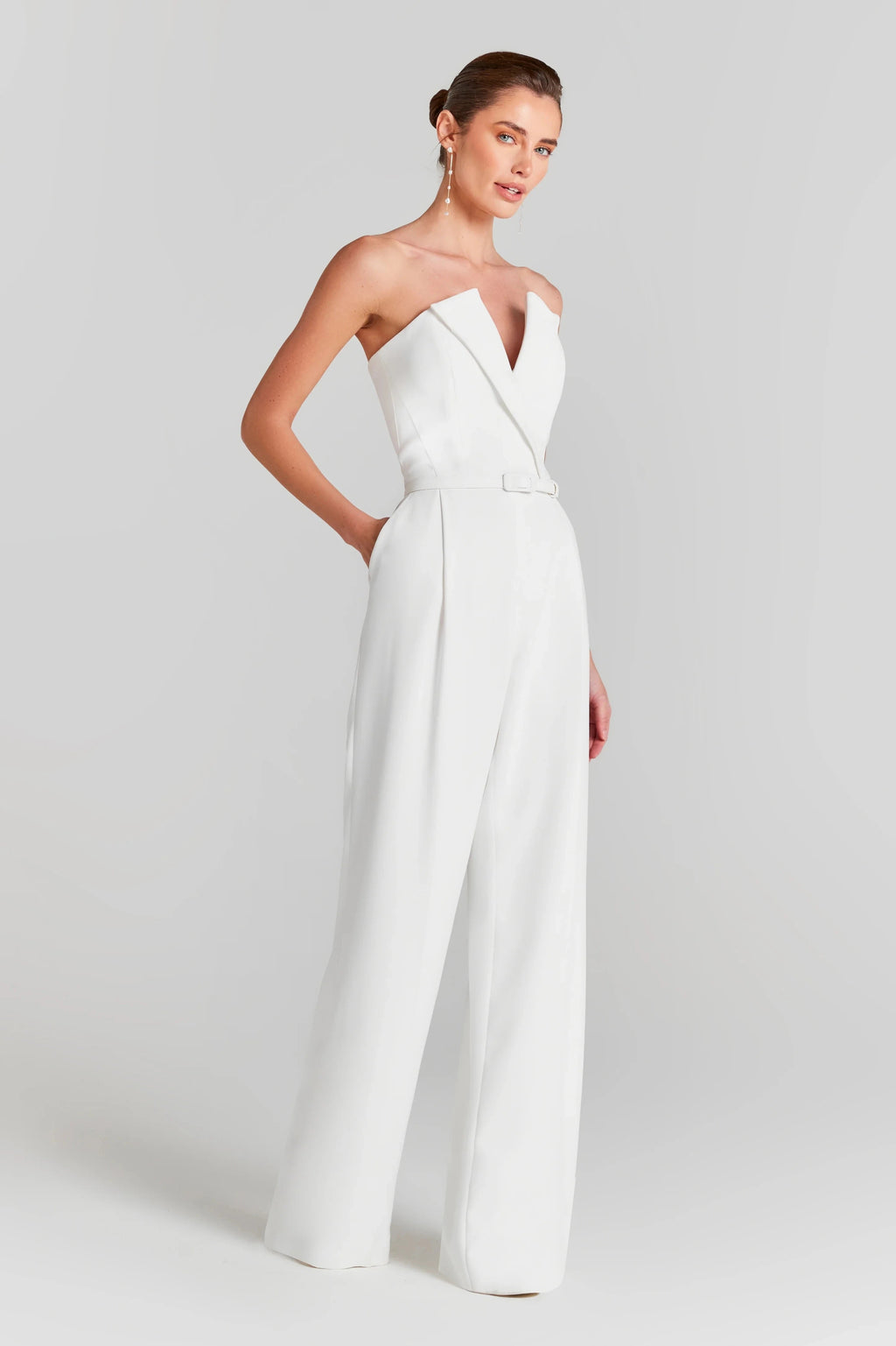 Radiant Ivory Pearl Jumpsuit Evening Dress – Silhouette