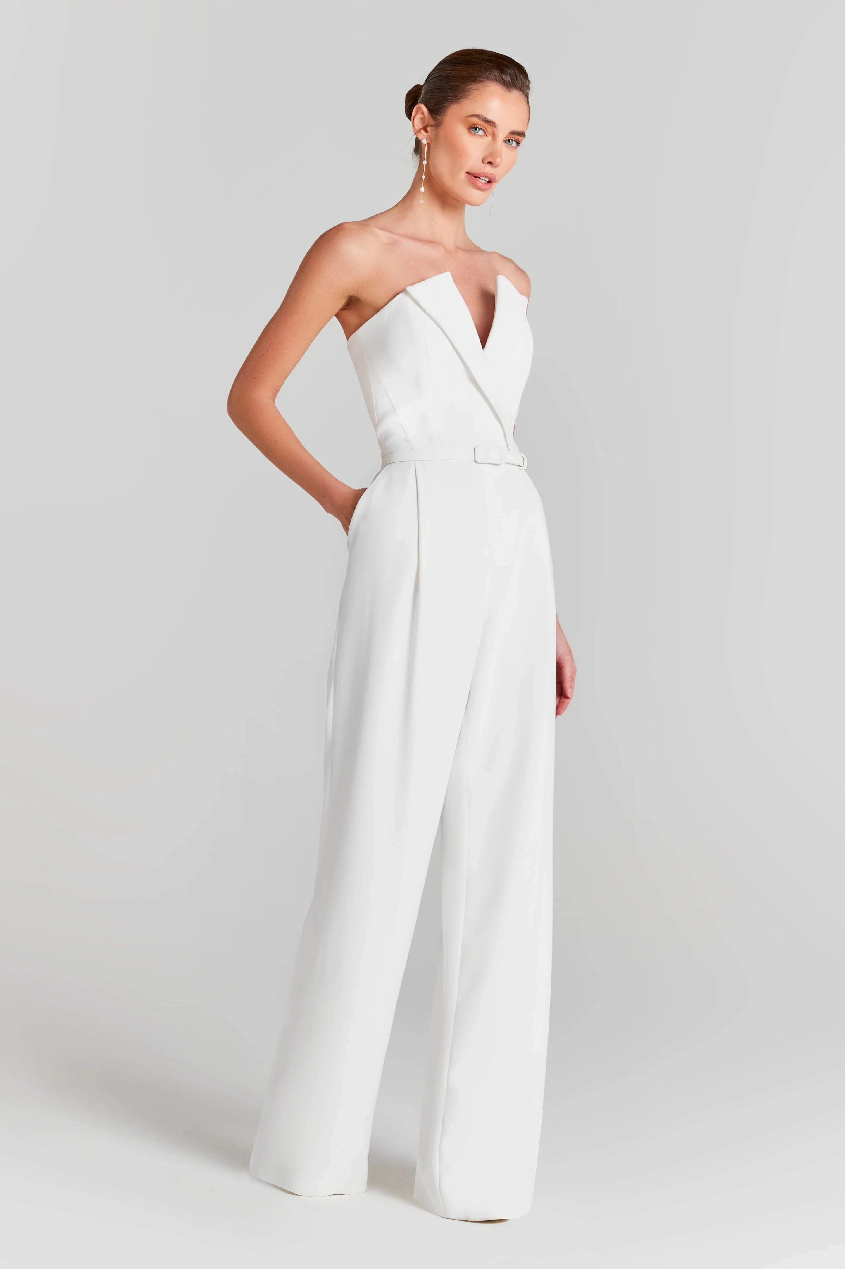 Radiant Ivory Pearl Jumpsuit Evening Dress – Silhouette