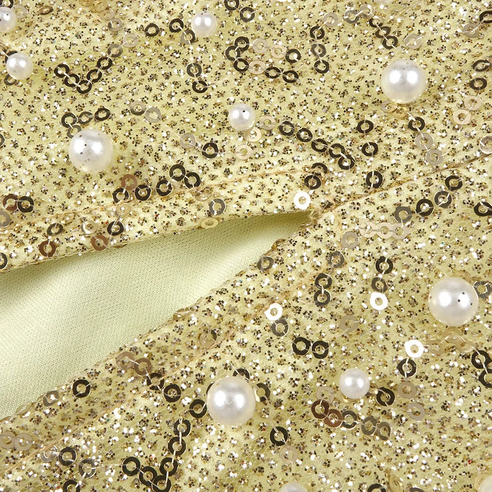 Polished Golden Reverie Evening Dress – Texture Detail
