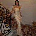 Polished Golden Reverie Evening Dress – Front View