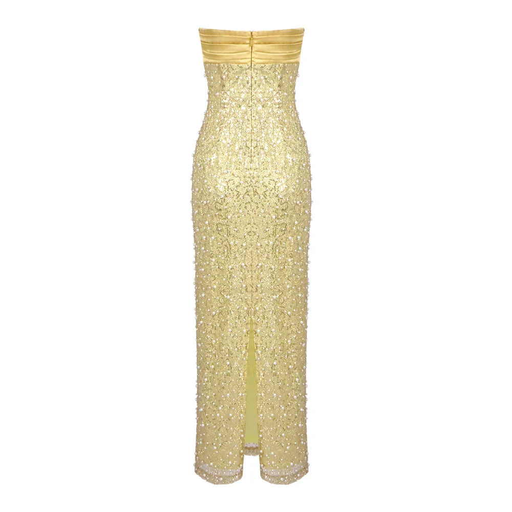 Polished Golden Reverie Evening Dress – Editorial Shot