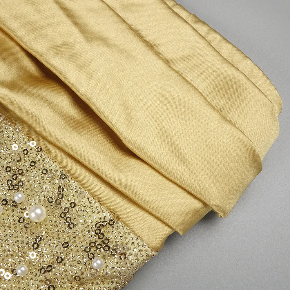 Polished Golden Reverie Evening Dress – Full Length