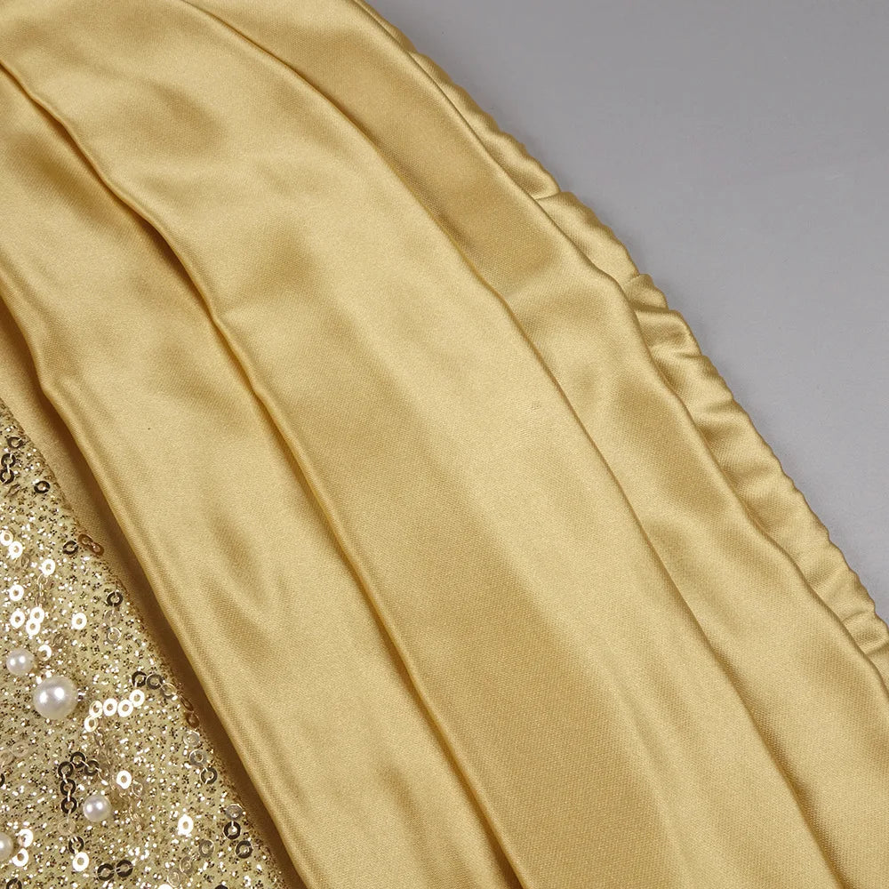 Polished Golden Reverie Evening Dress – Close Up