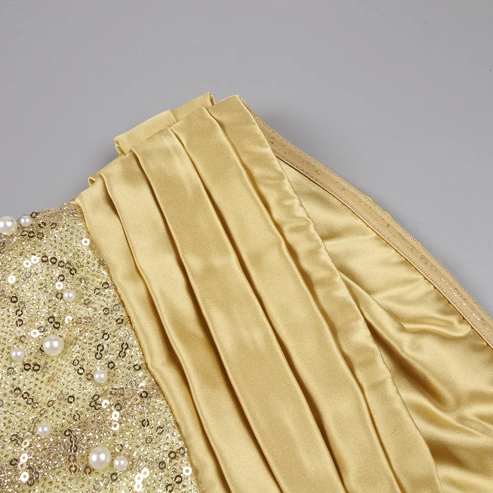 Polished Golden Reverie Evening Dress – Back View