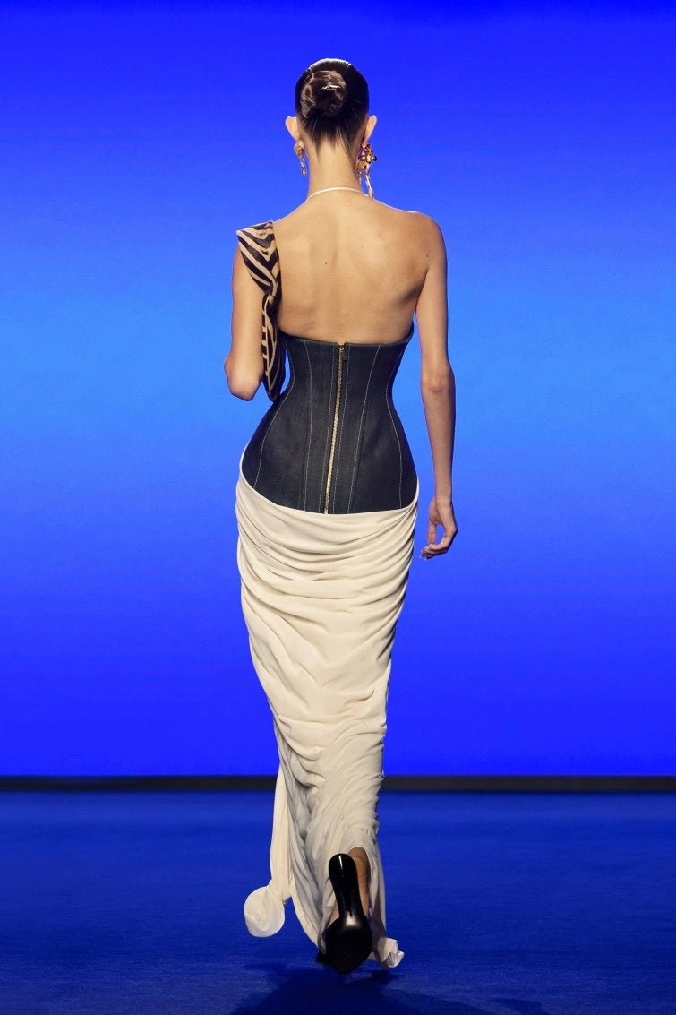 Refined Sky Muse Evening Dress – Movement Shot