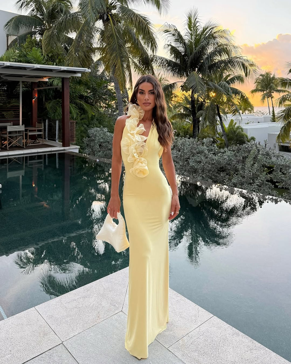 Elegant Sunset Bloom Evening Dress – Front View
