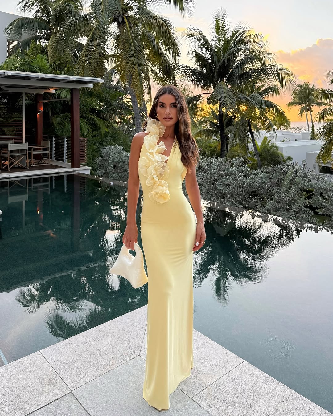 Elegant Sunset Bloom Evening Dress – Front View