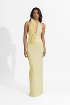 Elegant Sunset Bloom Evening Dress – Draped Look