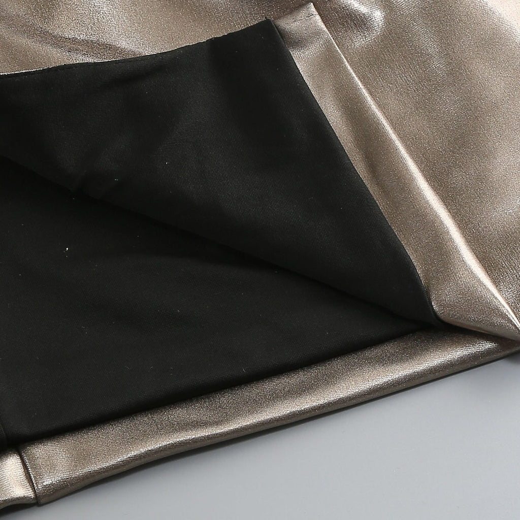 Elegant Liquid Gold Evening Dress – Model View