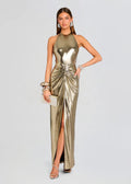 Elegant Liquid Gold Evening Dress – Front View