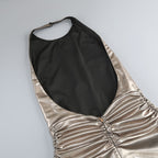 Elegant Liquid Gold Evening Dress – Close Up