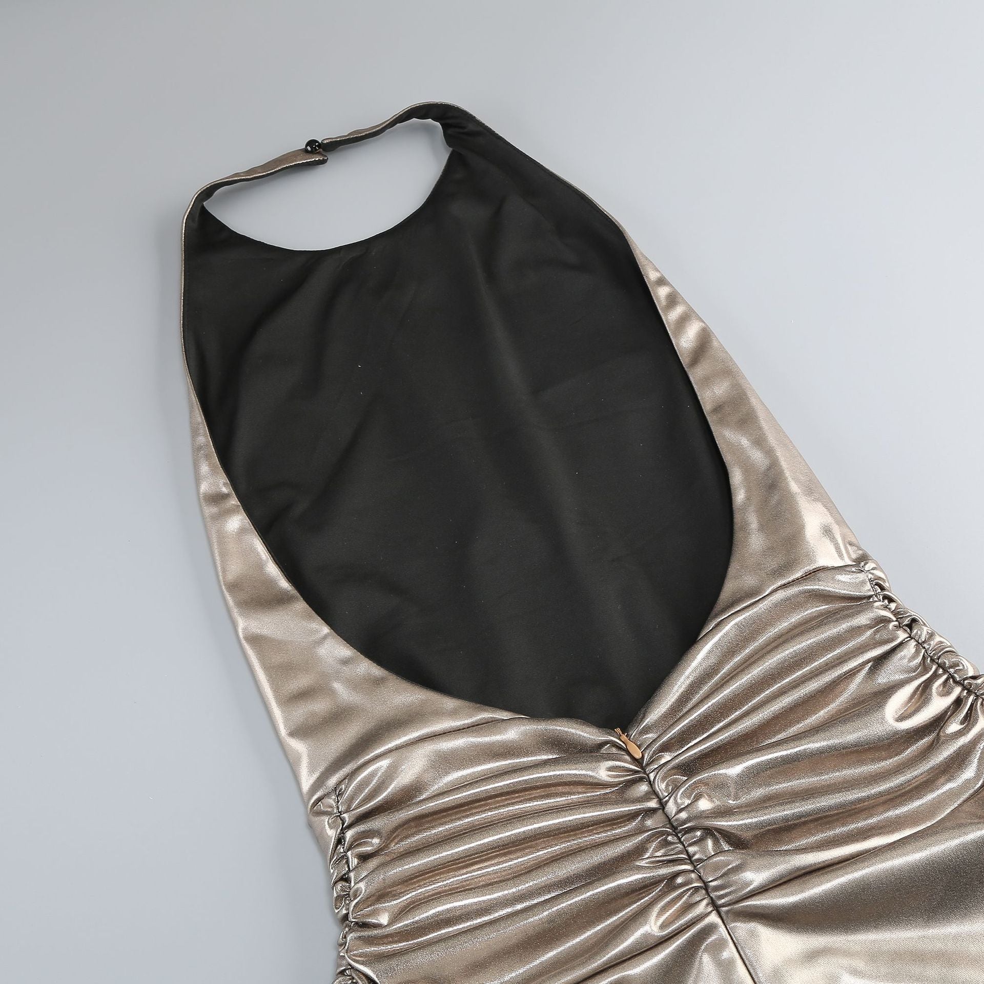 Elegant Liquid Gold Evening Dress – Close Up