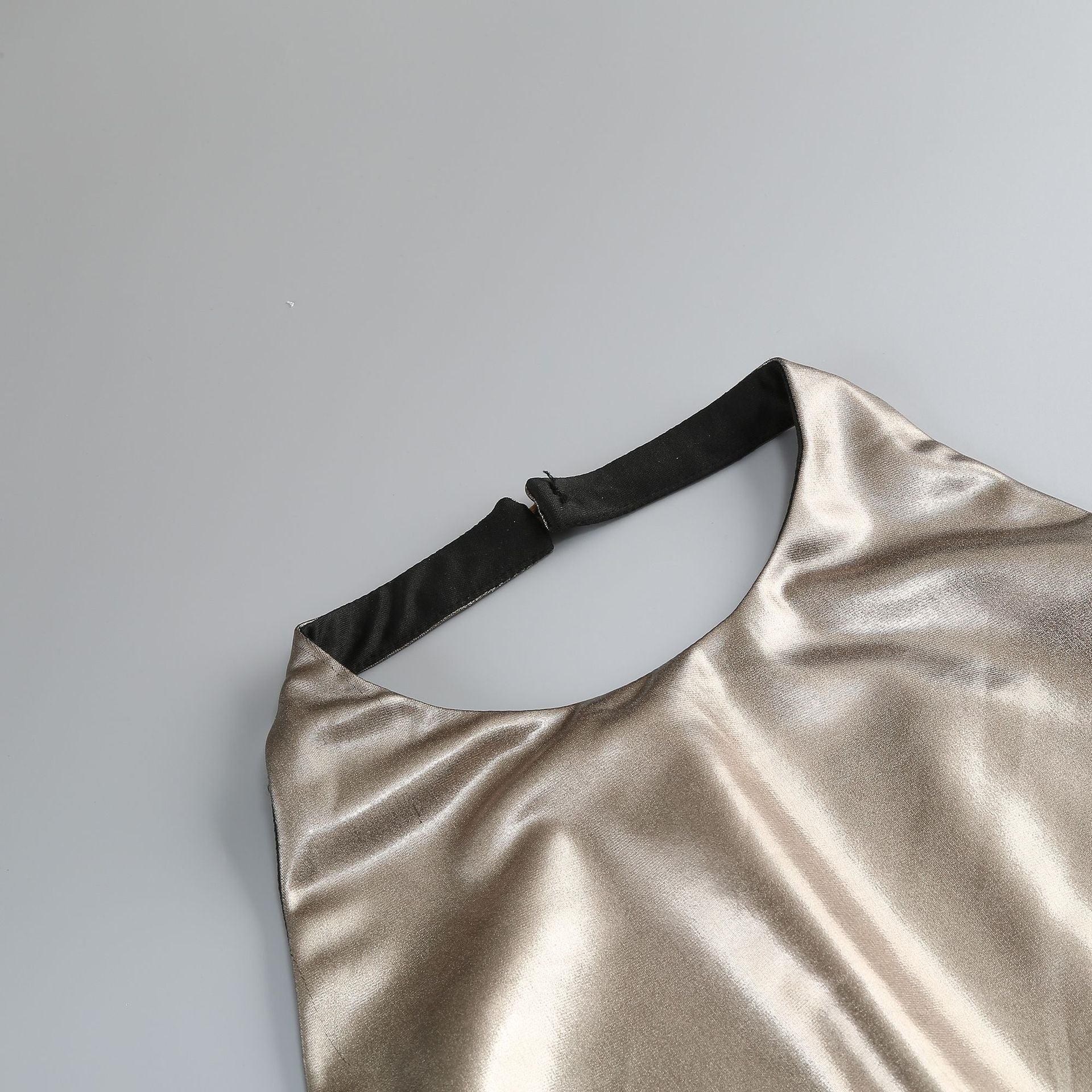 Elegant Liquid Gold Evening Dress – Back View