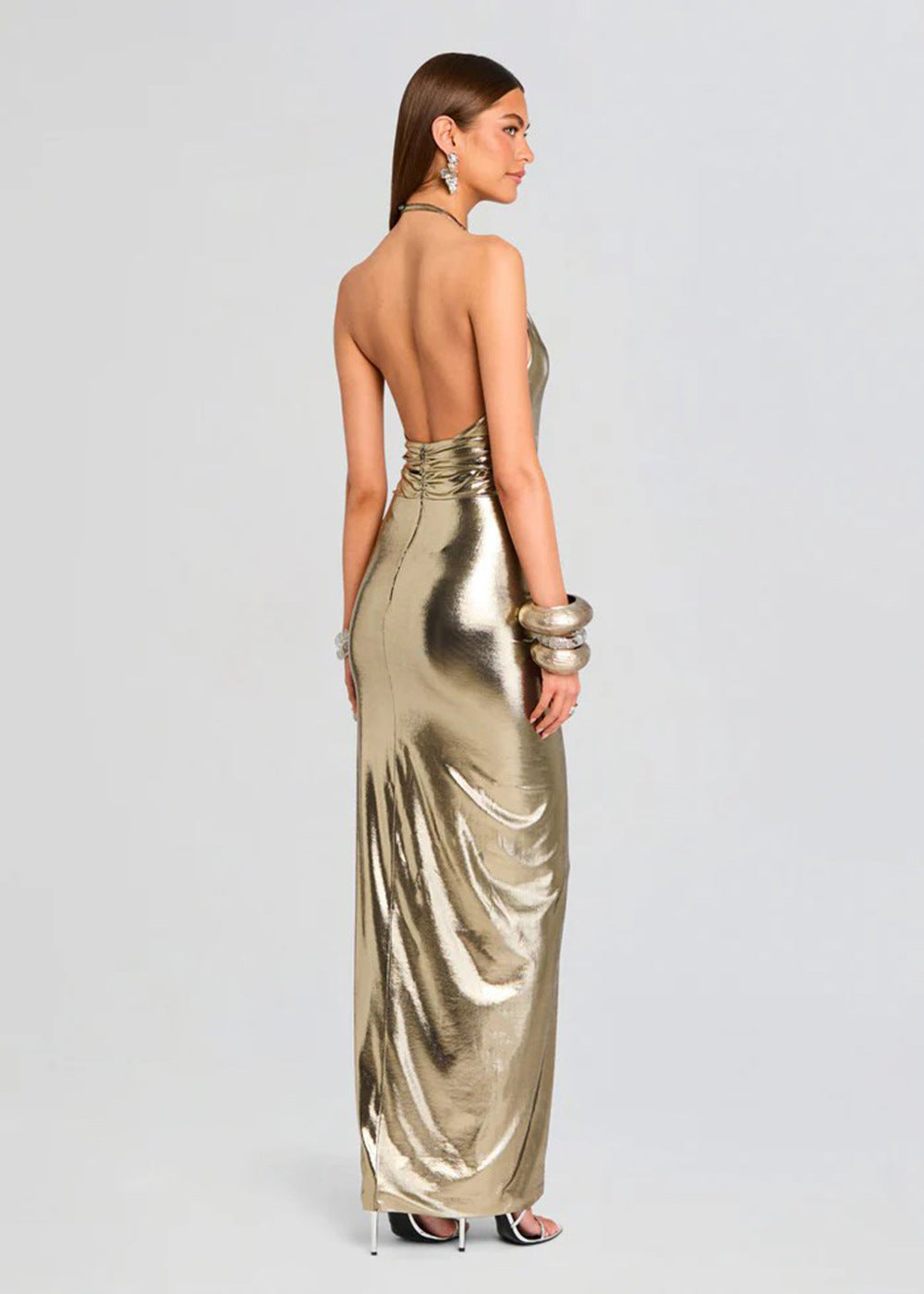 Elegant Liquid Gold Evening Dress – Detail View