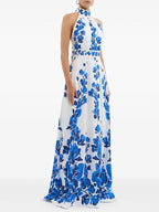 Radiant Azure Bloom Evening Dress – Front View