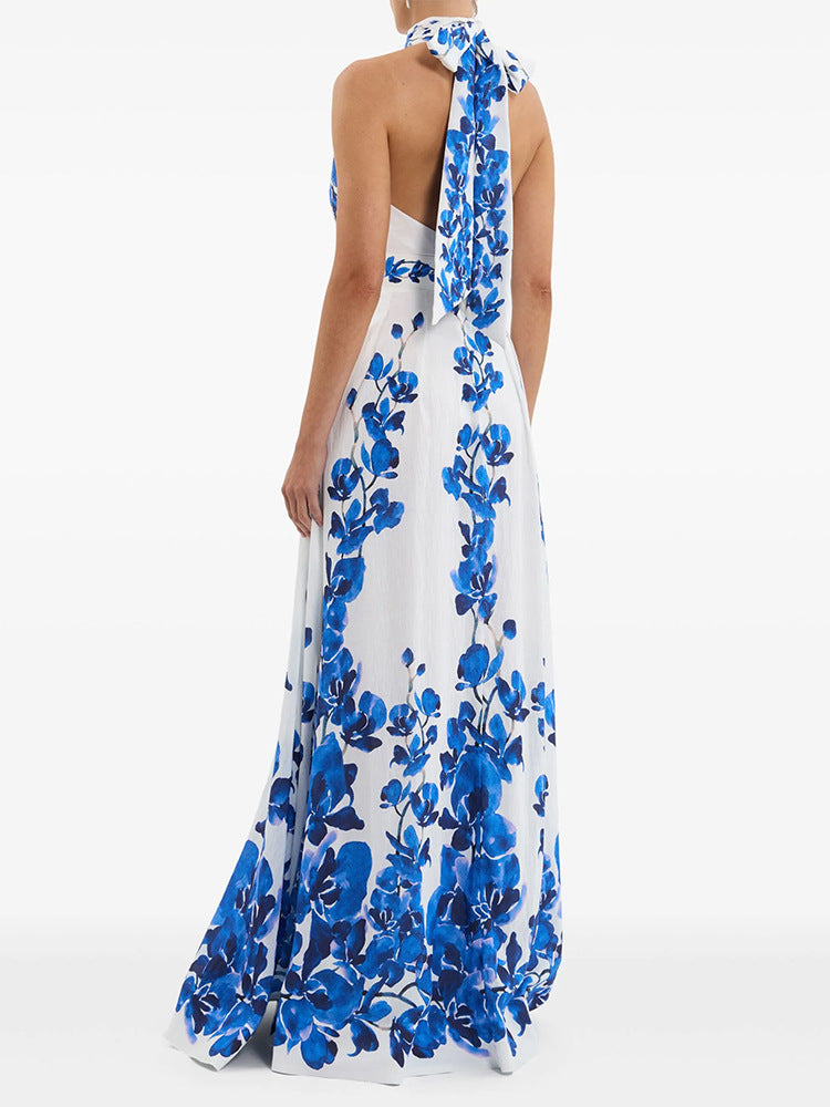 Radiant Azure Bloom Evening Dress – Detail View