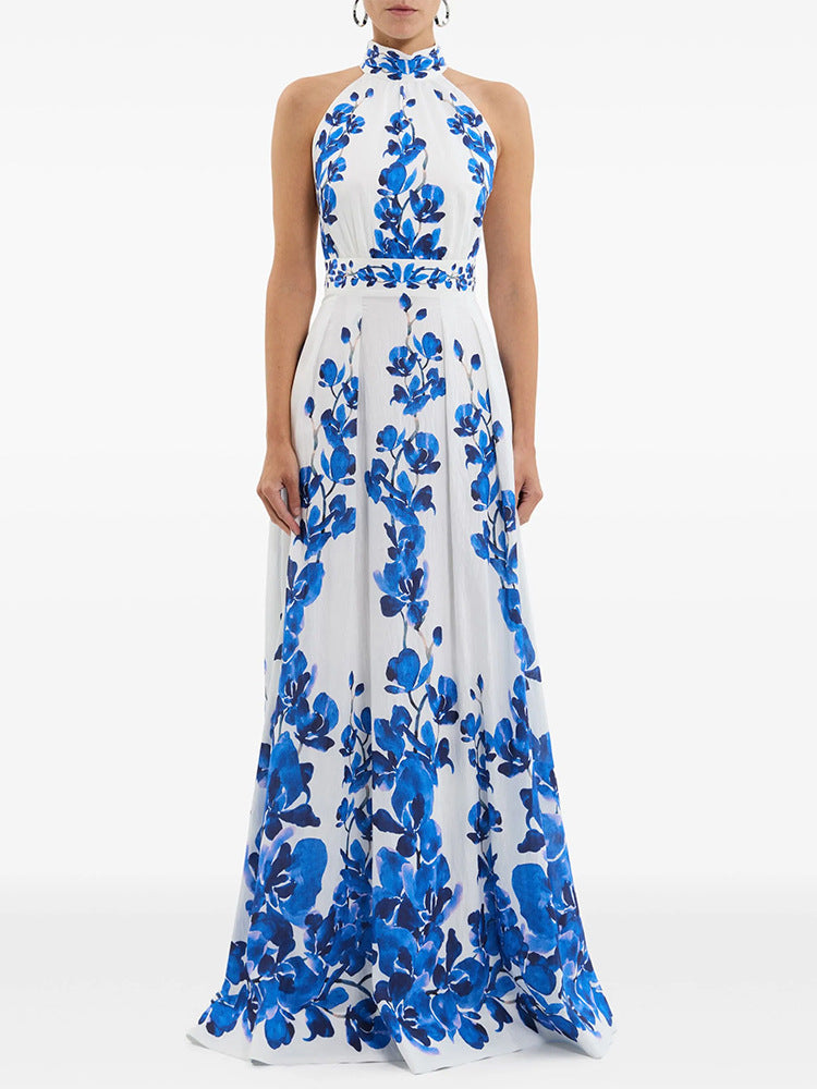 Radiant Azure Bloom Evening Dress – Side View