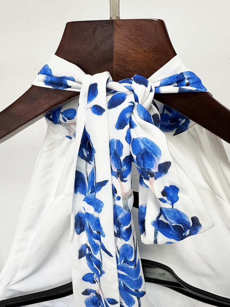 Radiant Azure Bloom Evening Dress – Back View