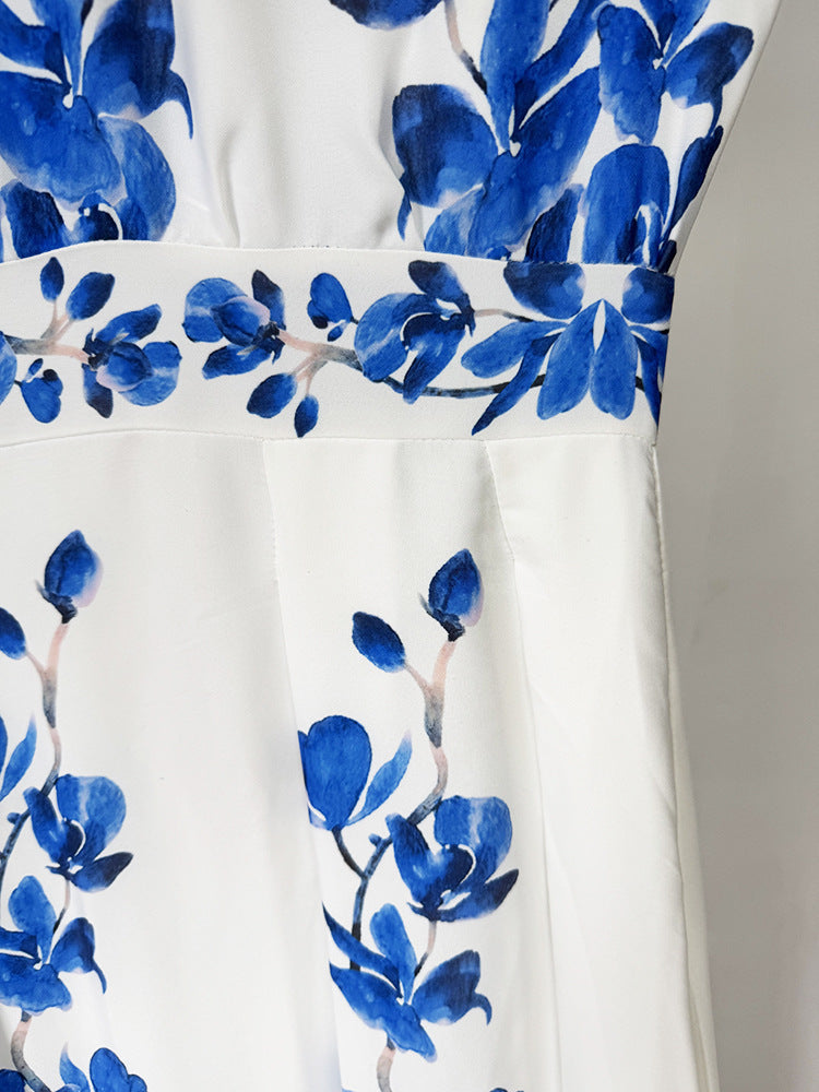 Radiant Azure Bloom Evening Dress – Full Length