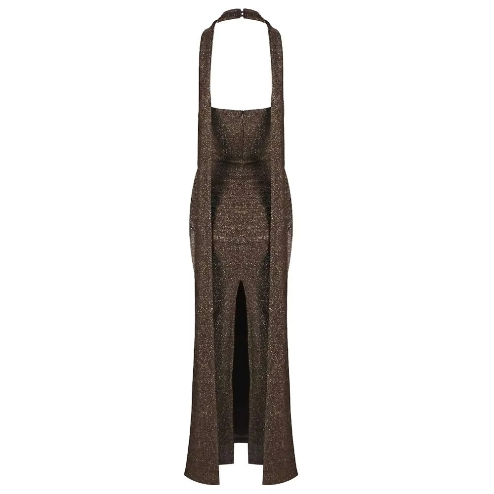 Timeless Umber Veil Evening Dress – Flow Shot