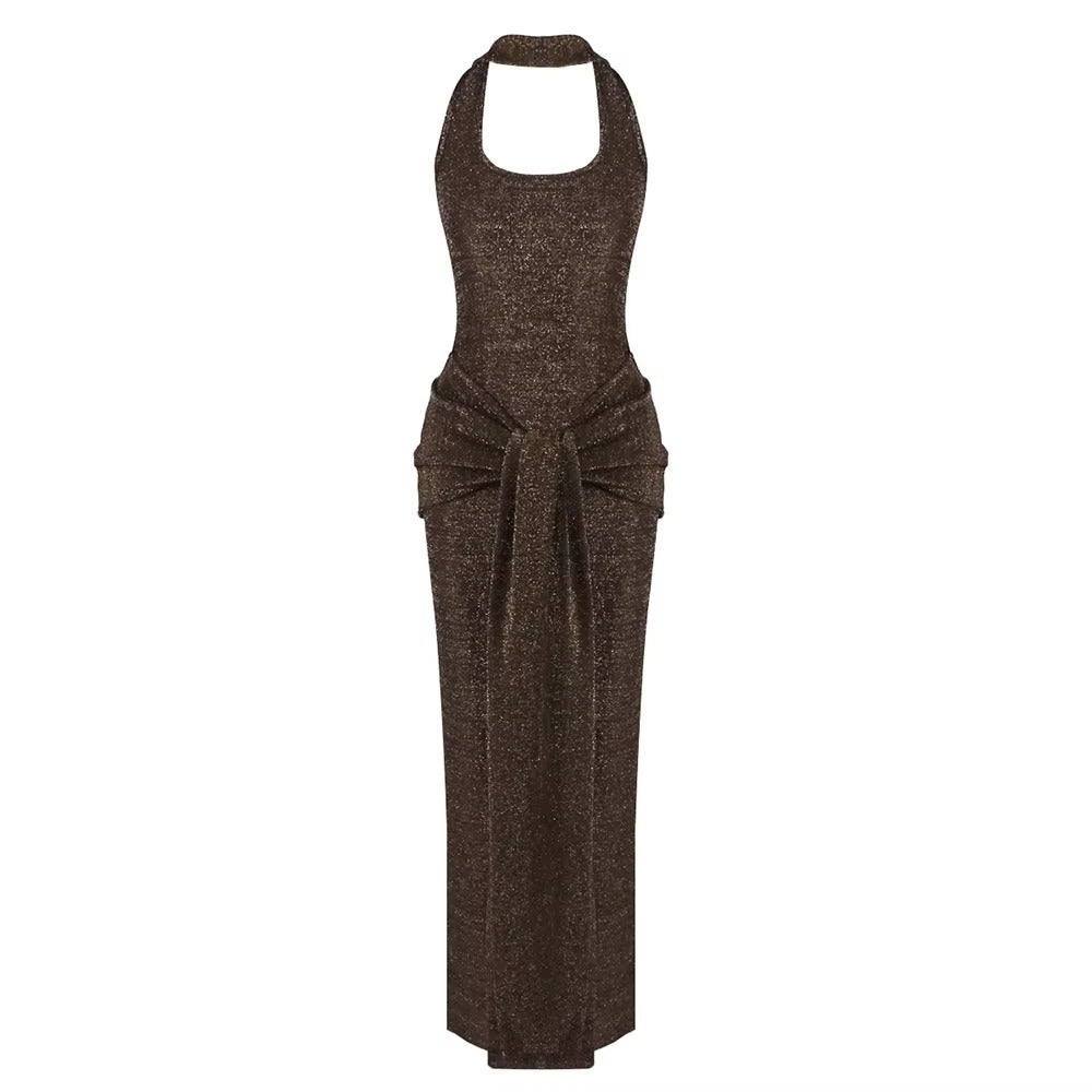 Timeless Umber Veil Evening Dress – Back View