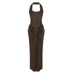Timeless Umber Veil Evening Dress – Back View