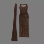 Timeless Umber Veil Evening Dress – Texture Detail