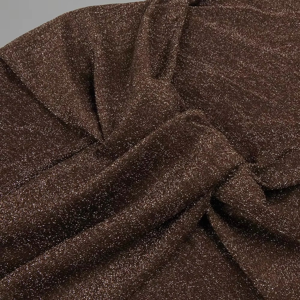 Timeless Umber Veil Evening Dress – Worn View