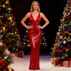 Chic Holiday Reverie Evening Dress – Front View