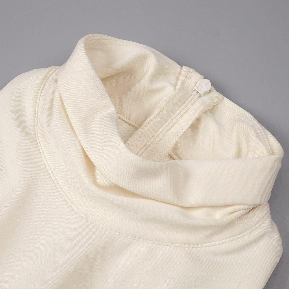 Elegant Ivory Sculpture Evening Dress – Worn View