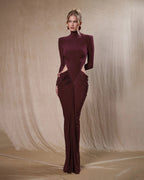Luxe Merlot Sculpt Evening Dress – Front View