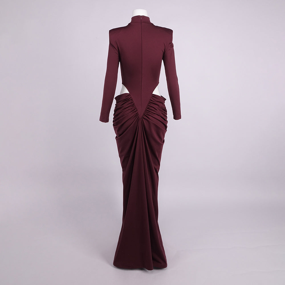 Luxe Merlot Sculpt Evening Dress – Draped Look