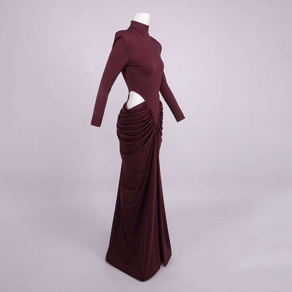 Luxe Merlot Sculpt Evening Dress – Model View