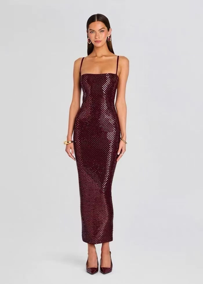 Sophisticated Burgundy Poise Evening Dress – Front View