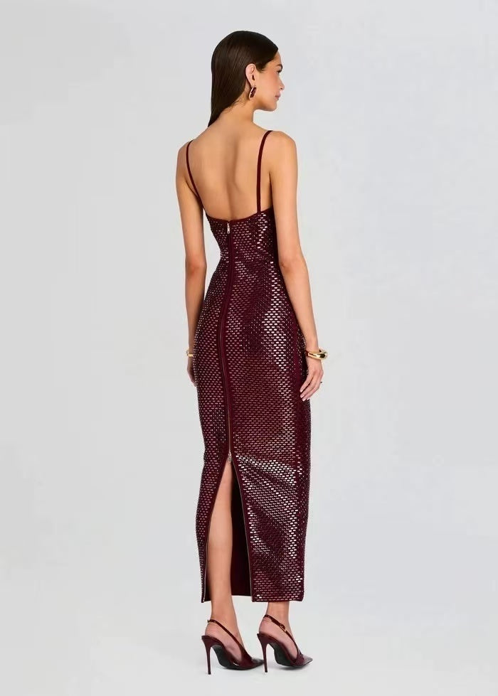 Sophisticated Burgundy Poise Evening Dress – Detail View