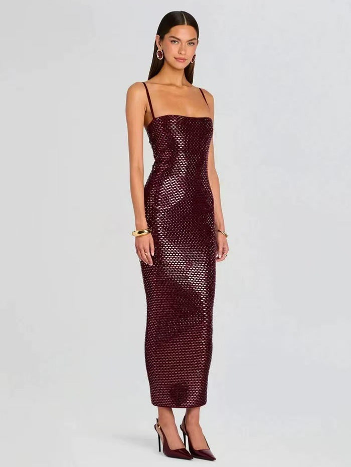 Sophisticated Burgundy Poise Evening Dress – Side View