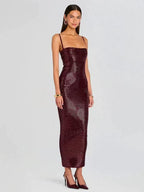 Sophisticated Burgundy Poise Evening Dress – Side View