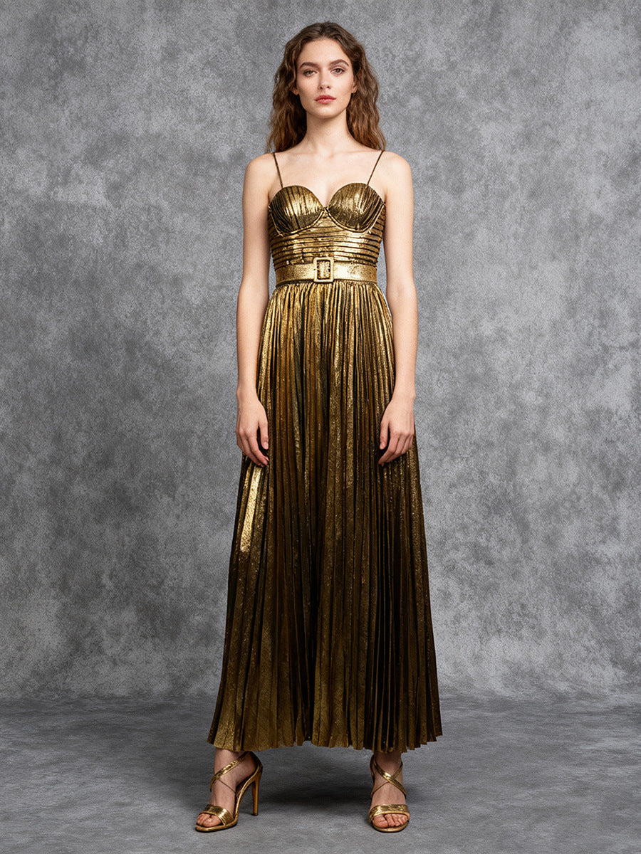 Polished Imperial Gold Evening Dress – Front View
