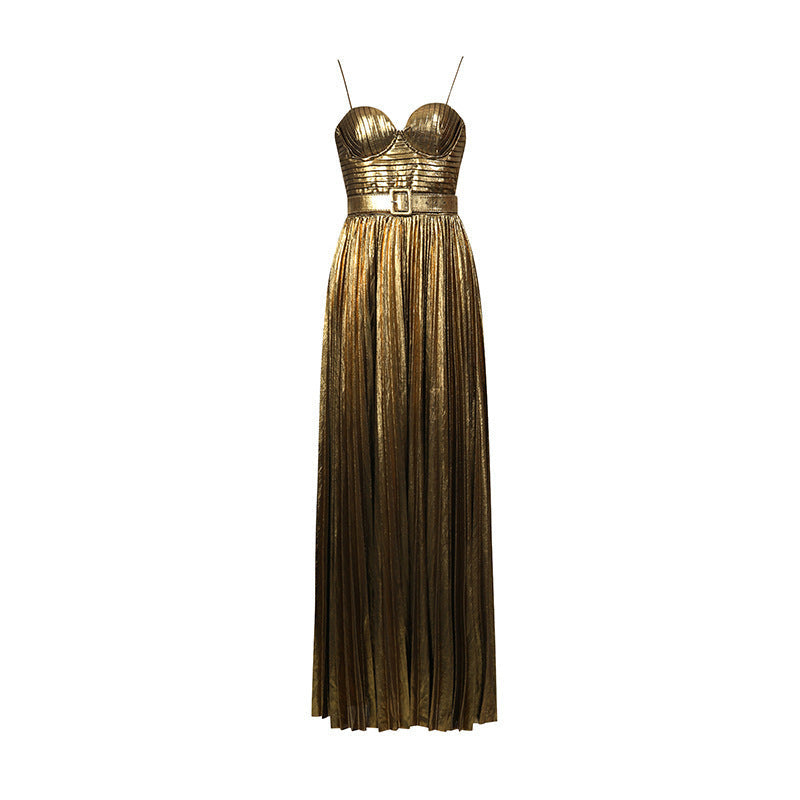 Polished Imperial Gold Evening Dress – Model View