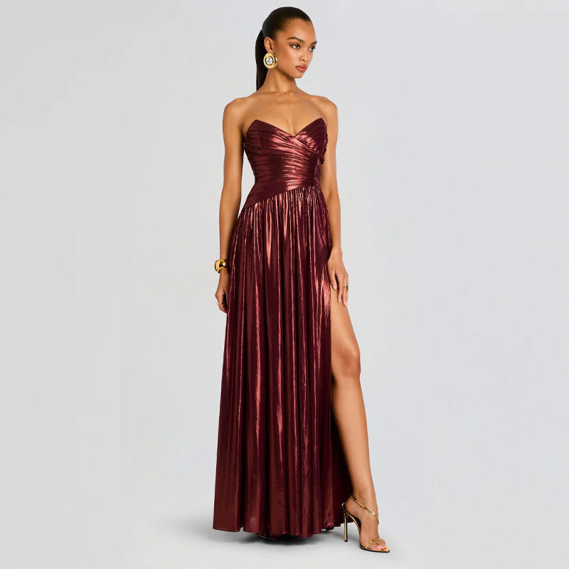 Alluring Ruby Glow Gown Evening Dress – Draped Look