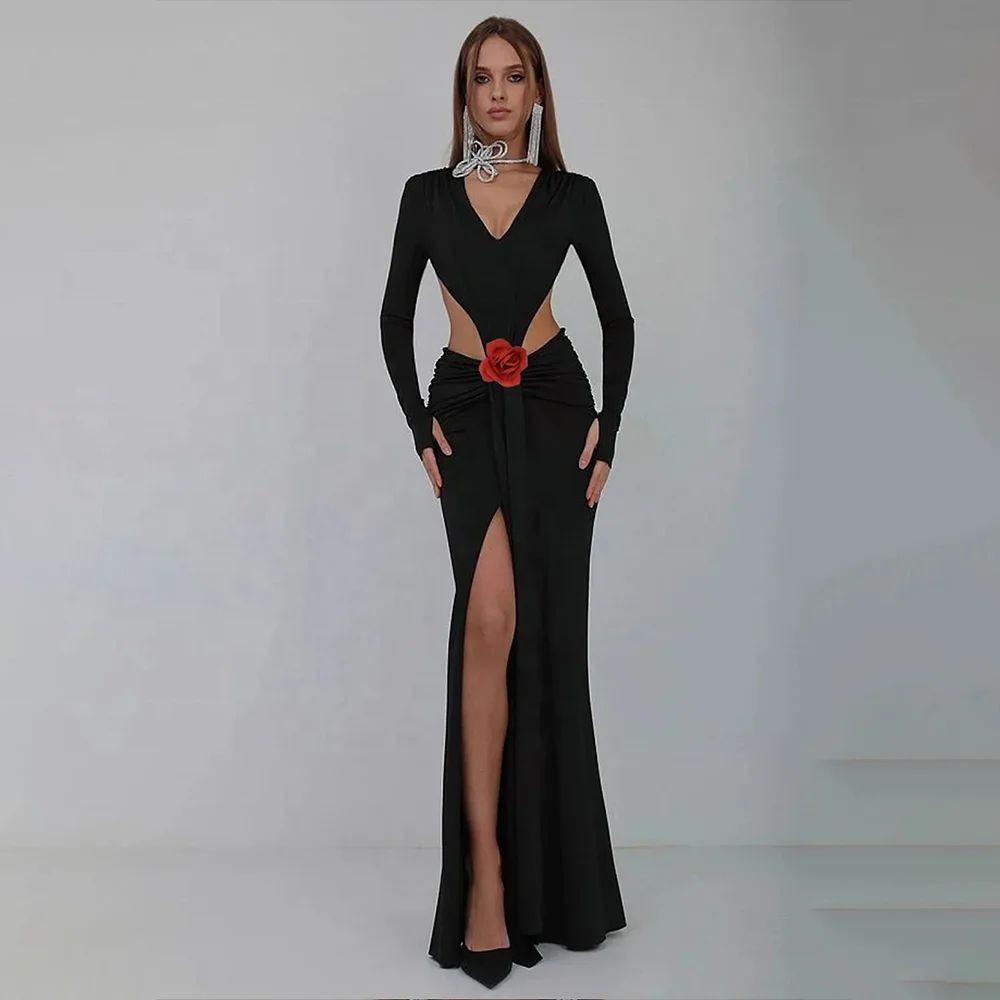 Luxe Scarlet Whisper Evening Dress – Side View