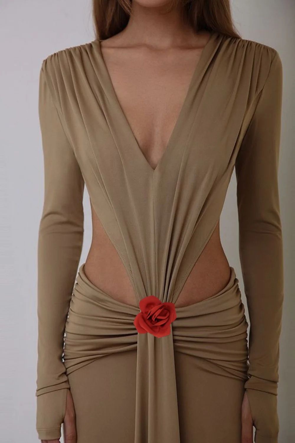Luxe Scarlet Whisper Evening Dress – Worn View