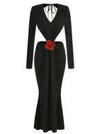 Luxe Scarlet Whisper Evening Dress – Model View
