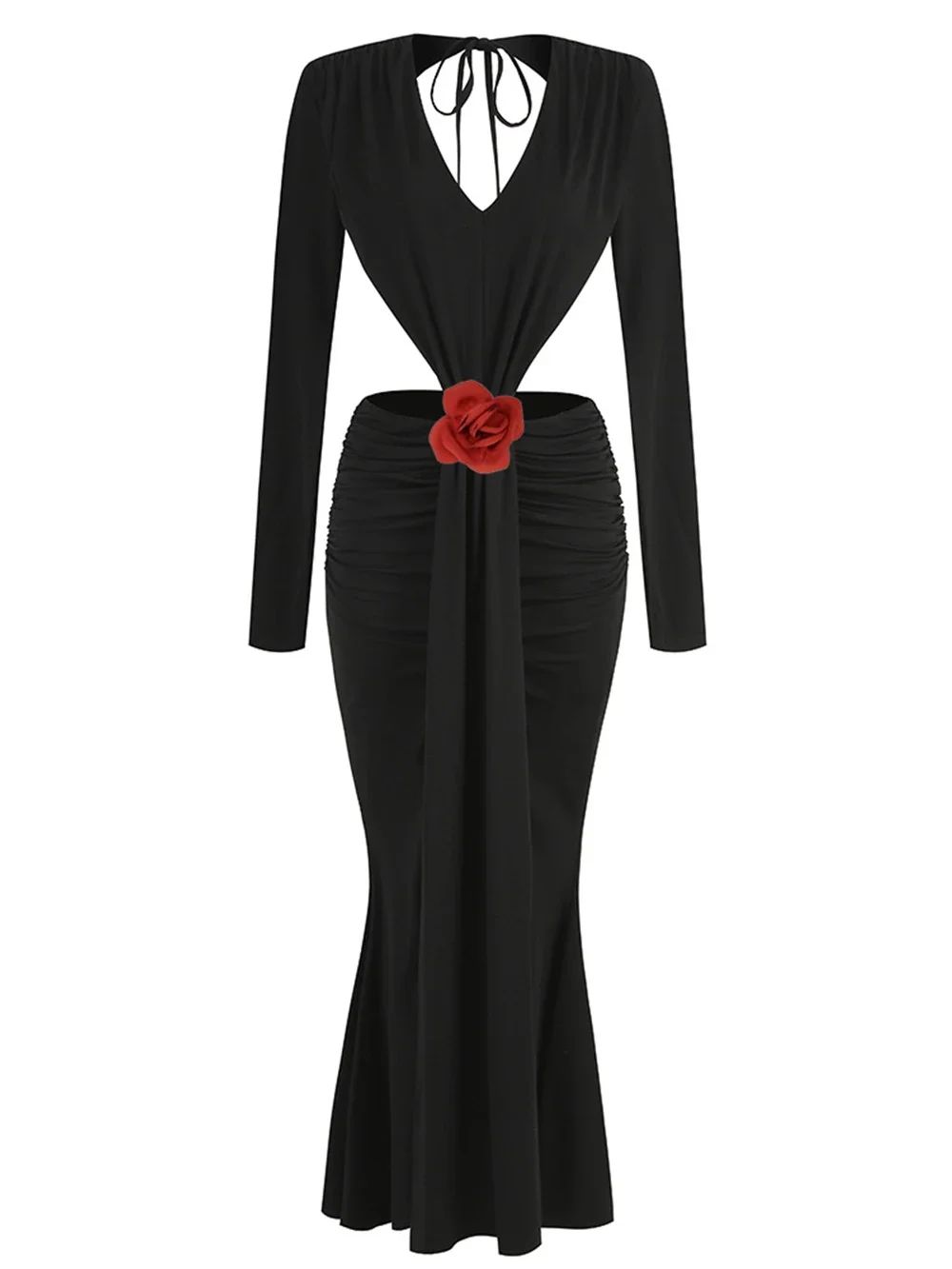 Luxe Scarlet Whisper Evening Dress – Model View